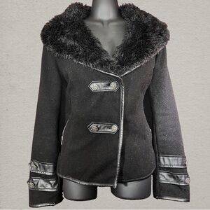 SOLD: Black Gothic Military Coat Faux Fur Trim Steampunk Small